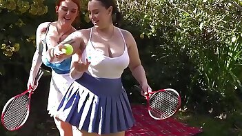 Chubby lesbian with huge boobs gets licked outdoors